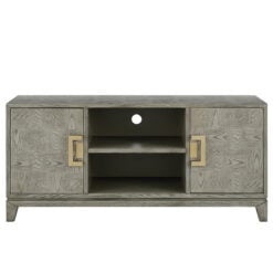 Light Walnut Brown Wood And Gold Metal 2 Door 2 Shelf TV Stand 120cm