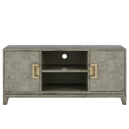 Light Walnut Brown Wood And Gold Metal 2 Door 2 Shelf TV Stand 120cm