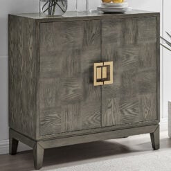 Light Walnut Brown Wood And Gold Metal 2 Door Storage Cabinet Sideboard 90cm