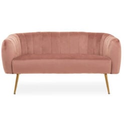 Pink Velvet 2 Seater Sofa With Gold Metal Legs