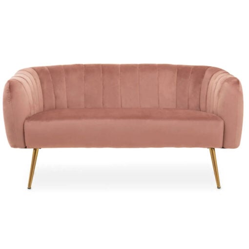 Pink Velvet 2 Seater Sofa With Gold Metal Legs