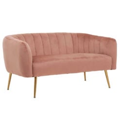 Pink Velvet 2 Seater Sofa With Gold Metal Legs