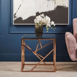 Rose Gold Metal And Clear Glass Geometric Side Table End Table