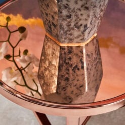 Rose Gold Metal And Pink Mirrored Glass Hoop Side Table End Table 62cm