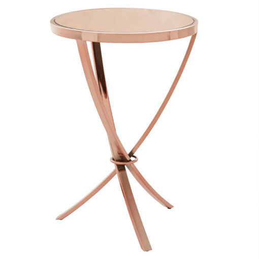 Rose Gold Metal And Pink Mirrored Glass Hoop Side Table End Table 62cm