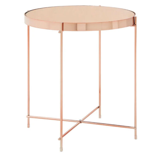 Rose Gold Metal And Pink Mirrored Glass Low Side Table End Table 45cm