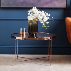 Rose Gold Metal And Pink Mirrored Glass Round Coffee Table 83cm