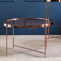 Rose Gold Metal And Pink Mirrored Glass Small Coffee Table 63cm