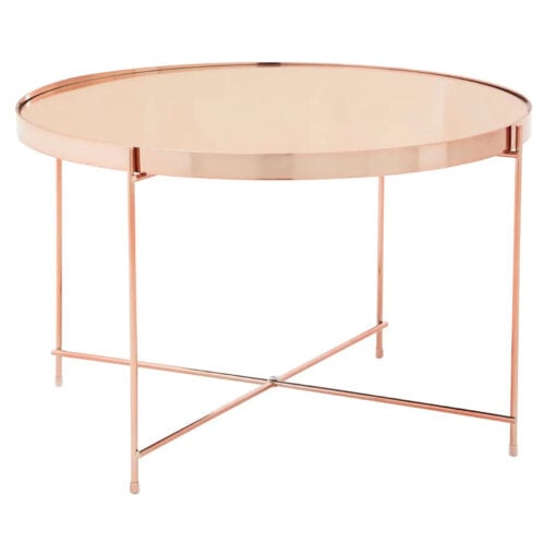 Rose Gold Metal And Pink Mirrored Glass Small Coffee Table 63cm