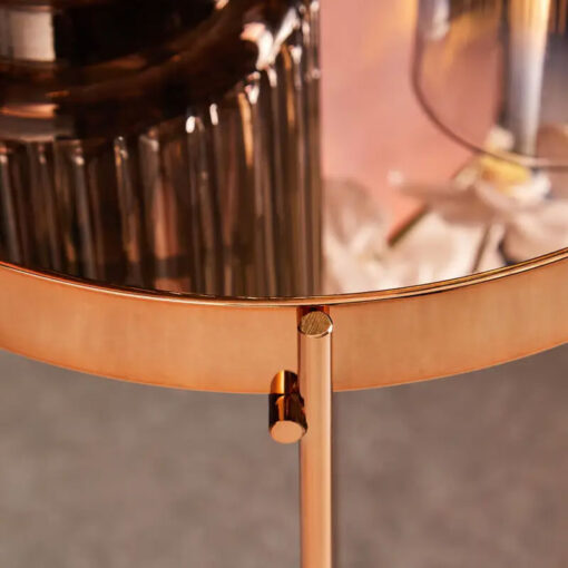 Rose Gold Metal And Pink Mirrored Glass Tall Side Table End Table 60cm