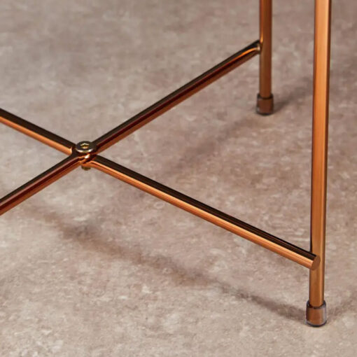 Rose Gold Metal And Pink Mirrored Glass Tall Side Table End Table 60cm