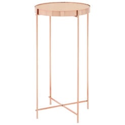 Rose Gold Metal And Pink Mirrored Glass Tall Side Table End Table 60cm