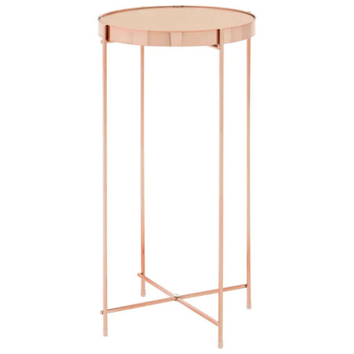 Rose Gold Metal And Pink Mirrored Glass Tall Side Table End Table 60cm