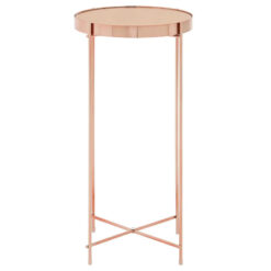 Rose Gold Metal And Pink Mirrored Glass Tall Side Table End Table 60cm