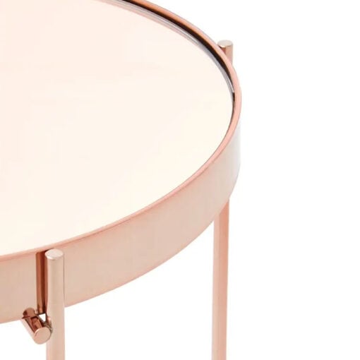 Rose Gold Metal And Pink Mirrored Glass Tall Side Table End Table 60cm