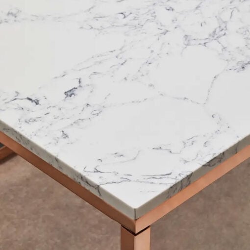 Rose Gold Metal And White Marble Rectangular Large Coffee Table 120cm