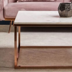 Rose Gold Metal And White Marble Square Coffee Table 90cm