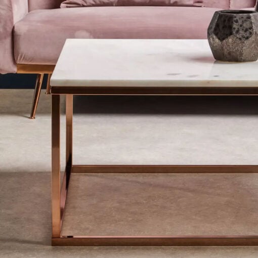 Rose Gold Metal And White Marble Square Coffee Table 90cm