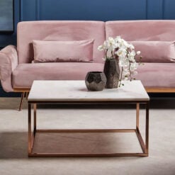 Rose Gold Metal And White Marble Square Coffee Table 90cm