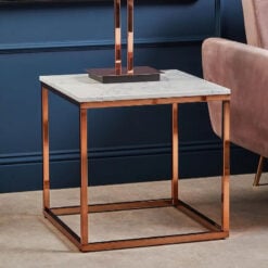 Rose Gold Metal And White Marble Square Side Table End Table