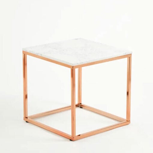 Rose Gold Metal And White Marble Square Side Table End Table