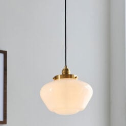 School House Gold Metal And White Opal Glass Light Pendant Chandelier