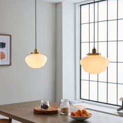 School House Gold Metal And White Opal Glass Light Pendant Chandelier