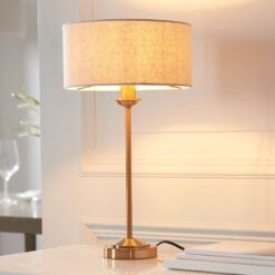 Vintage Gold Brass Metal Classic Table Lamp With Natural Linen Shade 45cm