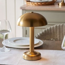 Warm Gold Brass Metal Step Dimmable Rechargeable Table Lamp 28cm