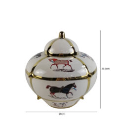 White And Gold Horses Design Ceramic Ginger Jar With Lid 23cm