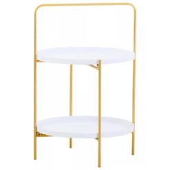 White And Gold Metal 2 Tier Round Portable Side Table End Table