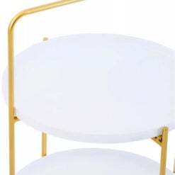 White And Gold Metal 2 Tier Round Portable Side Table End Table