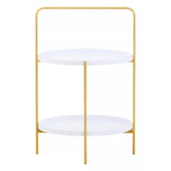 White And Gold Metal 2 Tier Round Portable Side Table End Table