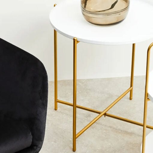 White And Gold Metal Round Tray Top Side Table End Table