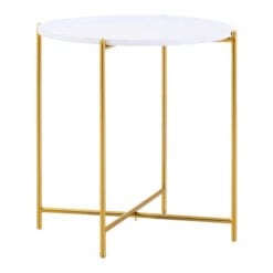 White And Gold Metal Round Tray Top Side Table End Table