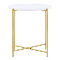 White And Gold Metal Round Tray Top Side Table End Table