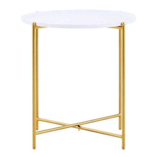 White And Gold Metal Round Tray Top Side Table End Table