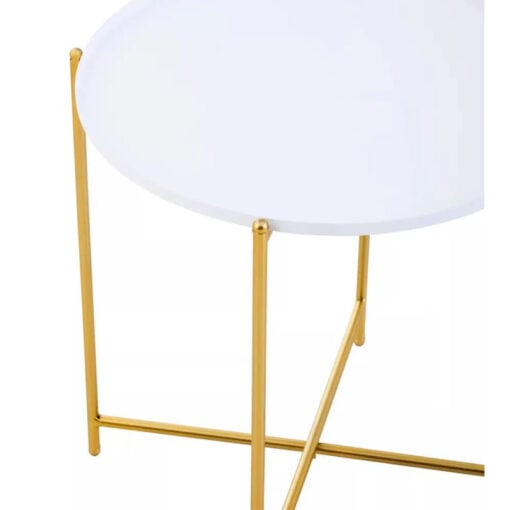 White And Gold Metal Round Tray Top Side Table End Table