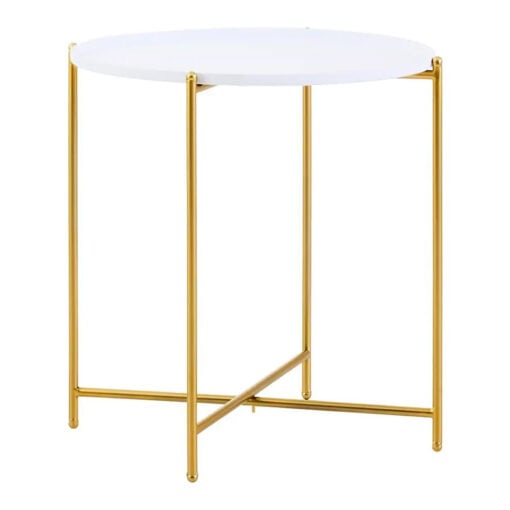 White And Gold Metal Round Tray Top Side Table End Table