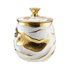 White And Gold Textured Ripples Ceramic Ginger Jar With Lid 21cm