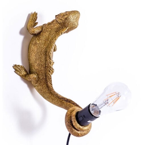 Antique Gold Resin Iguana Lizard Animal Wall Lamp Table Lamp 31cm