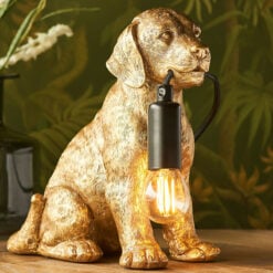 Antique Gold Resin Labrador Puppy Dog Animal Table Lamp 23cm