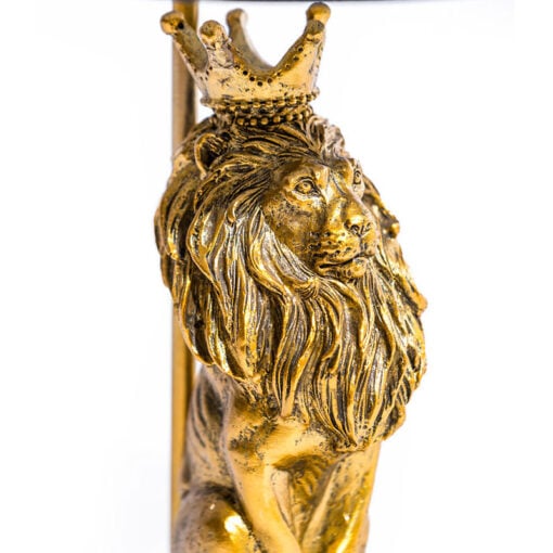 Antique Gold Resin Lion King USB And Battery Animal Table Lamp With Black Shade 41cm