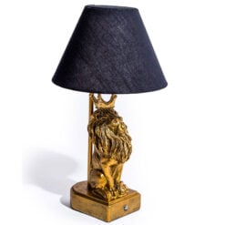 Antique Gold Resin Lion King USB And Battery Animal Table Lamp With Black Shade 41cm