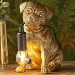 Antique Gold Resin Pug Puppy Dog Animal Table Lamp 23cm