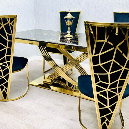 Astor Black Marble And Gold Metal 6 Seater Dining Table 180cm