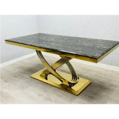 Astor Black Marble And Gold Metal 6 Seater Dining Table 180cm