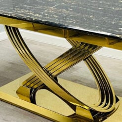 Astor Black Marble And Gold Metal 6 Seater Dining Table 180cm