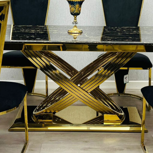 Astor Black Marble And Gold Metal 6 Seater Dining Table 180cm