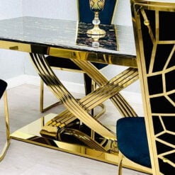 Astor Black Marble And Gold Metal 6 Seater Dining Table 180cm